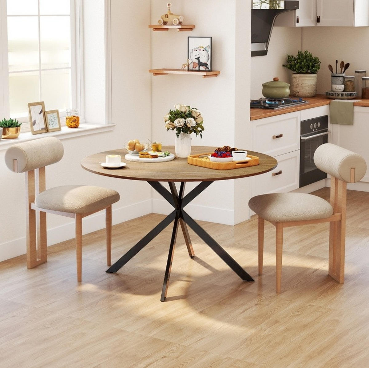ESSTISCH 120 cm in Eicheoptik mit Stahlbeinen im Industriestil - Eichefarben, Holz (120/120/75cm) - Flora Grace