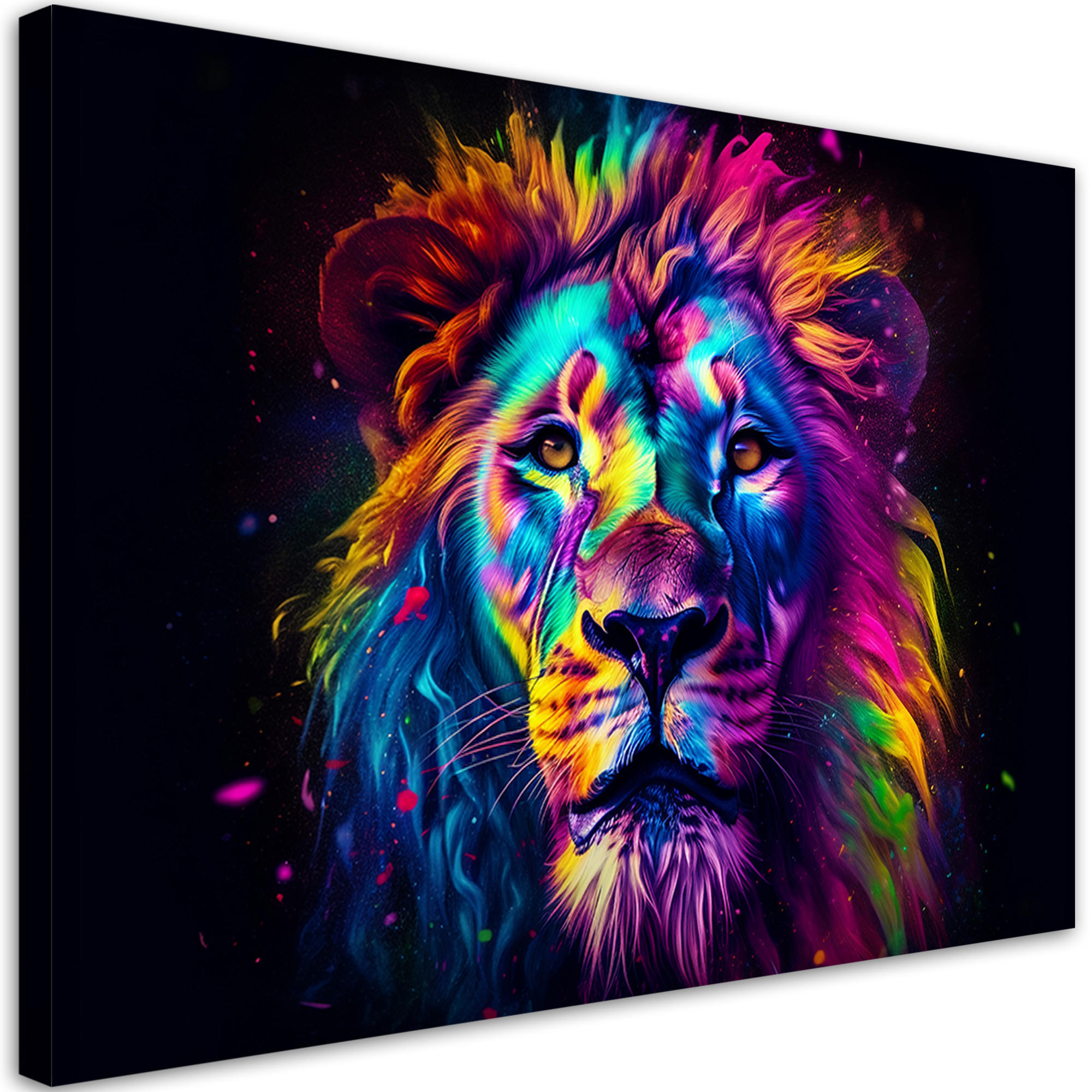 WANDBILD farbe neon portrait löwe ai - Multicolor, Textil (60/40cm) - Feeby
