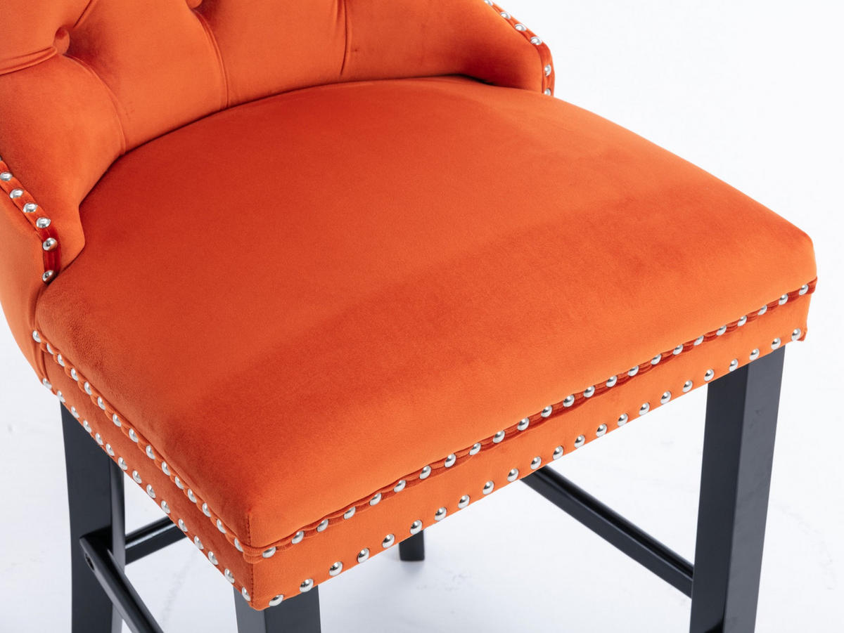 BARHOCKER 2er-Set Orange mit Samtbezug und Rückenlehne - Orange, Textil (60/103/50cm) - PANGIVO