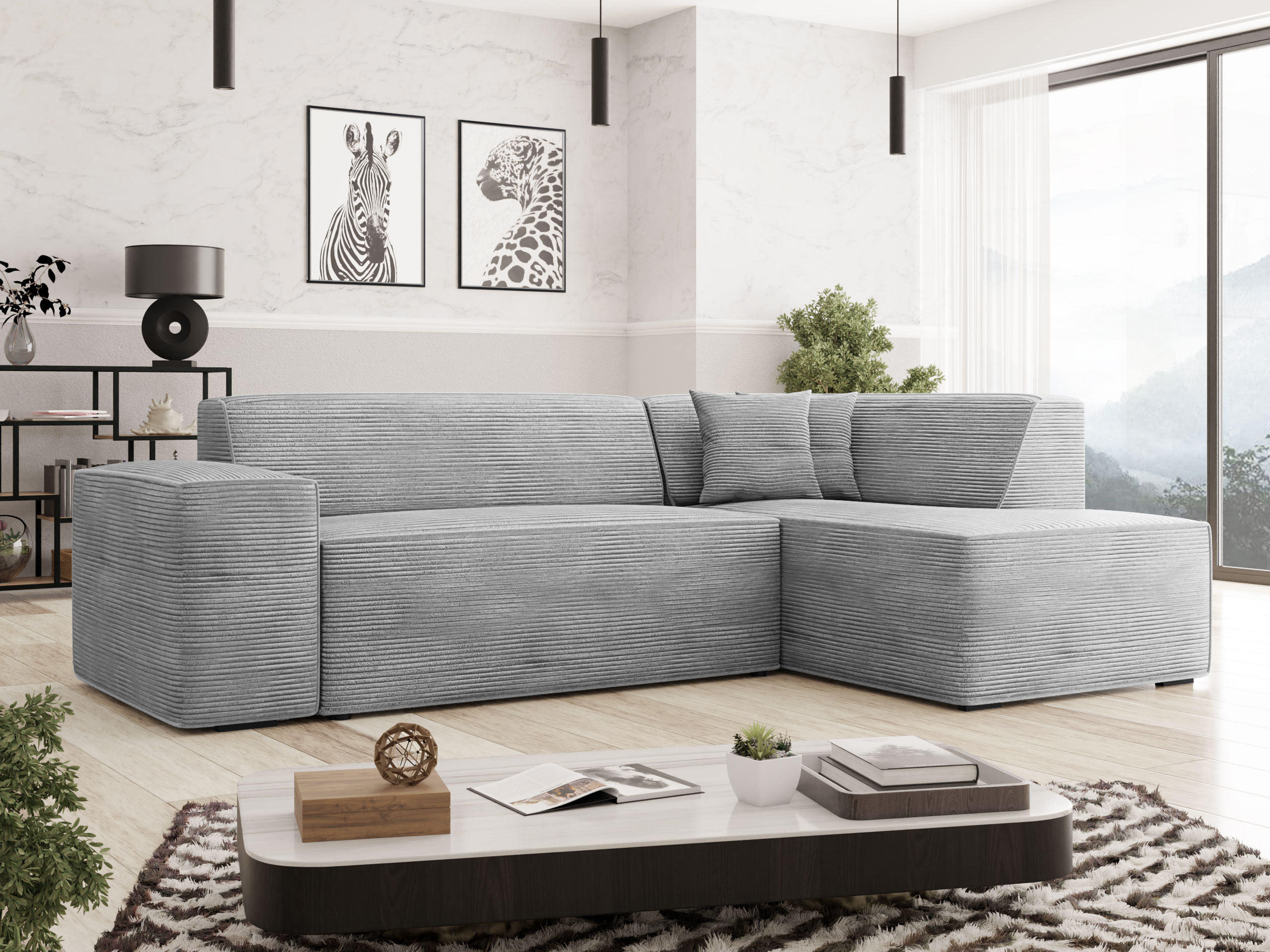 ECKSOFA Lordin Cord, Seite: Rechts - Schwarz/Grau, Holz/Textil (267/205cm) - MIRJAN24