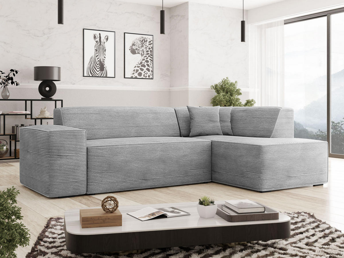 ECKSOFA Lordin Cord, Seite: Rechts - Schwarz/Grau, Holz/Textil (267/205cm) - MIRJAN24