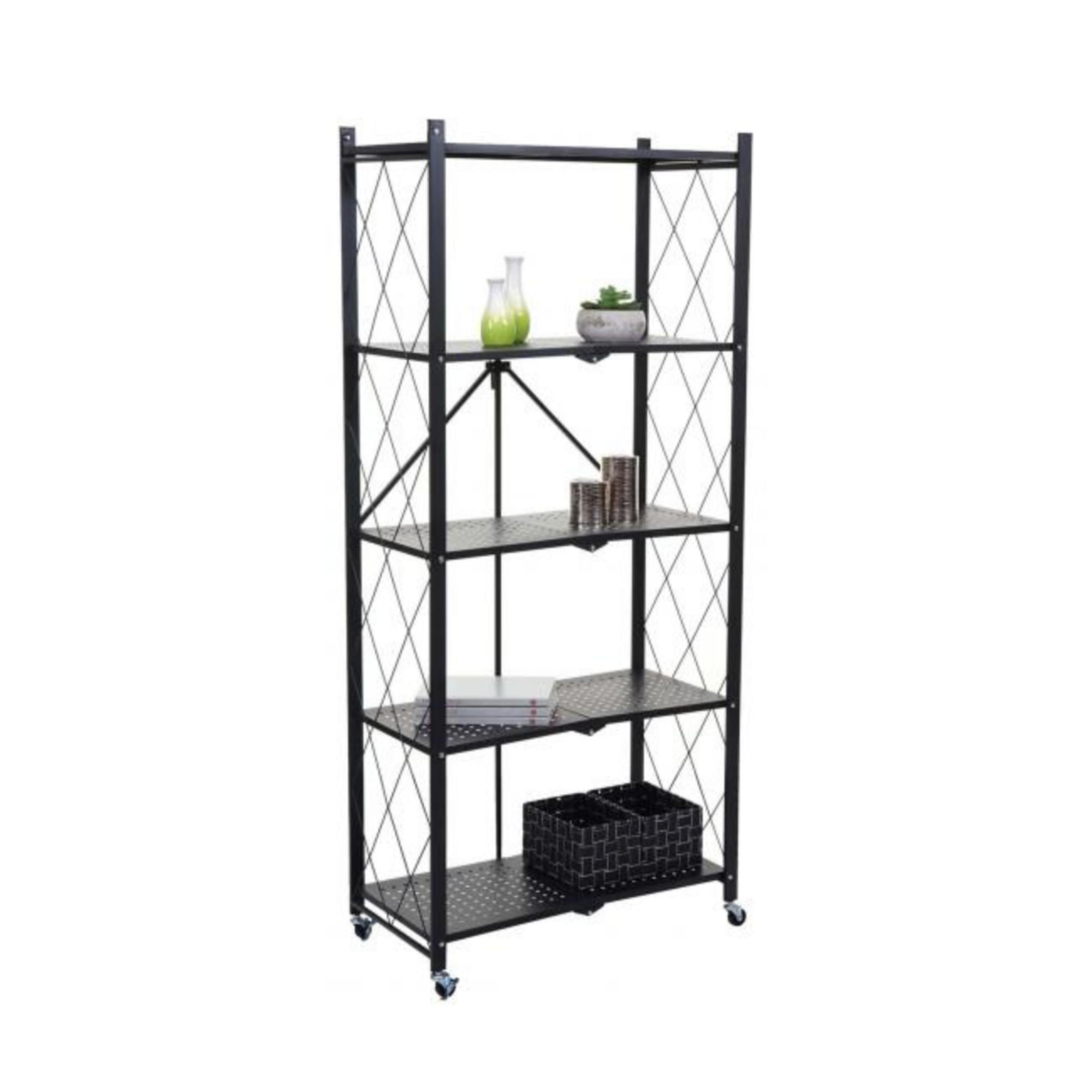 KLAPPREGAL auf Rollen 5 Fachböden Belastbarkeit 250kg 167x72x34 cm Schwarz - Schwarz, Metall (72/167/34cm) - PROREGAL