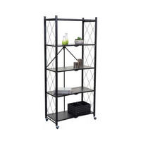 KLAPPREGAL auf Rollen 5 Fachböden Belastbarkeit 250kg 167x72x34 cm Schwarz - Schwarz, Metall (72/167/34cm) - PROREGAL