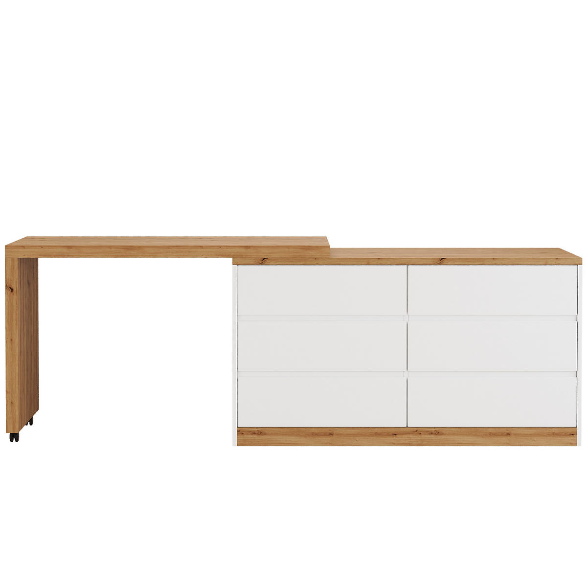 SCHREIBTISCH Klappbar Drehbar Rollen Weiß Eiche Modern - Multicolor, Holzwerkstoff (50/120/78cm) - FLIEKS