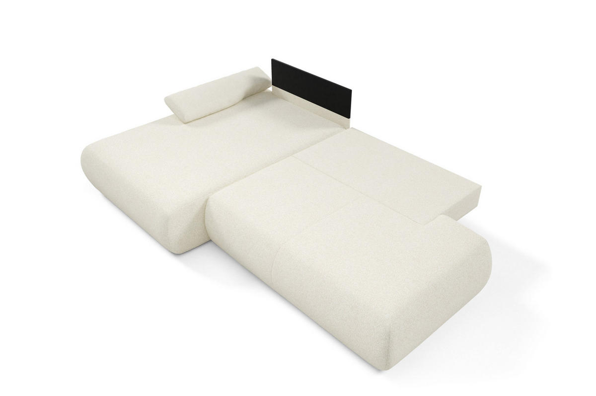 ECKSOFA DELTA L-S Creme Geflochtener Stoff mit Schlaffunktion - Creme, Holz (286/173.5cm) - MASSENO