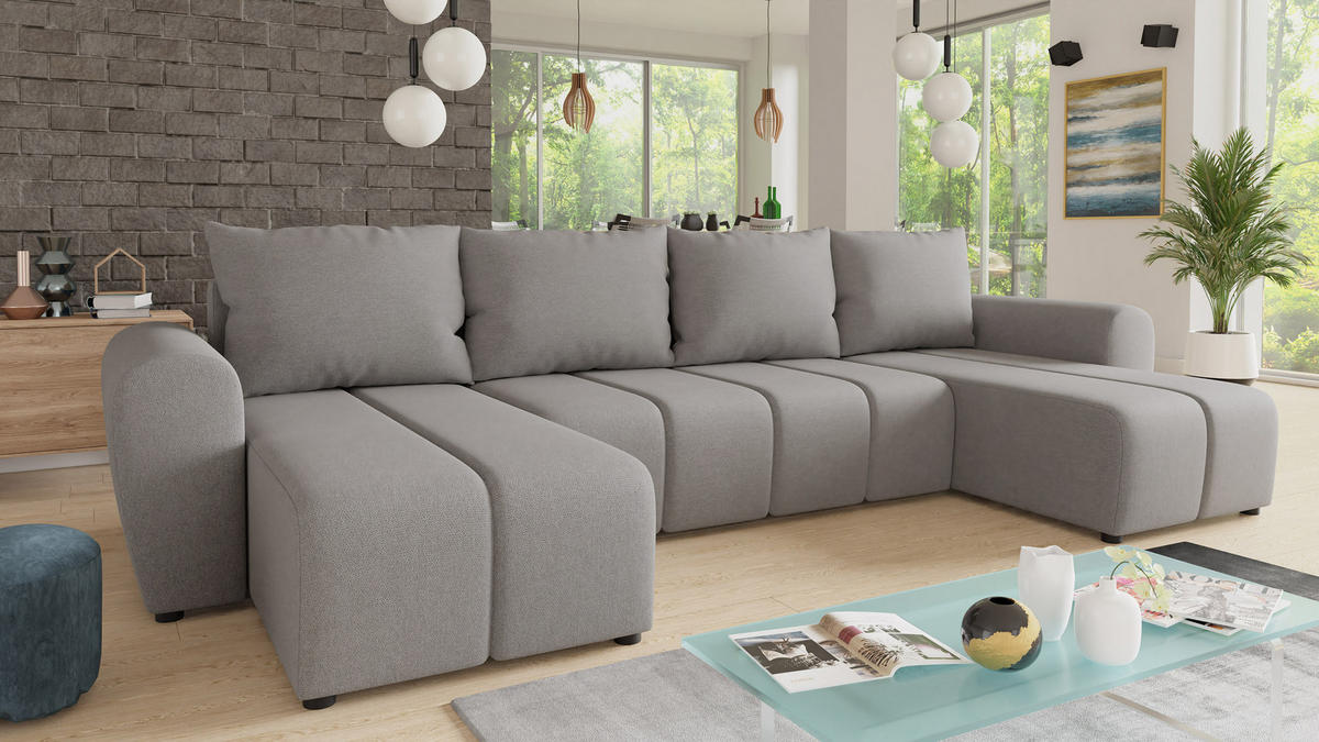WOHNLANDSCHAFT Cleo U - Grau, Holz/Textil (315/90/147cm) - Sofnet