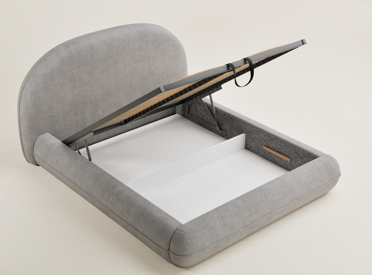 POLSTERBETT Koji Beige Grau 160/200 cm im Chenille-Stoff - Greige/Schwarz, Holz/Holzwerkstoff (160/200cm) - Maison de Reve