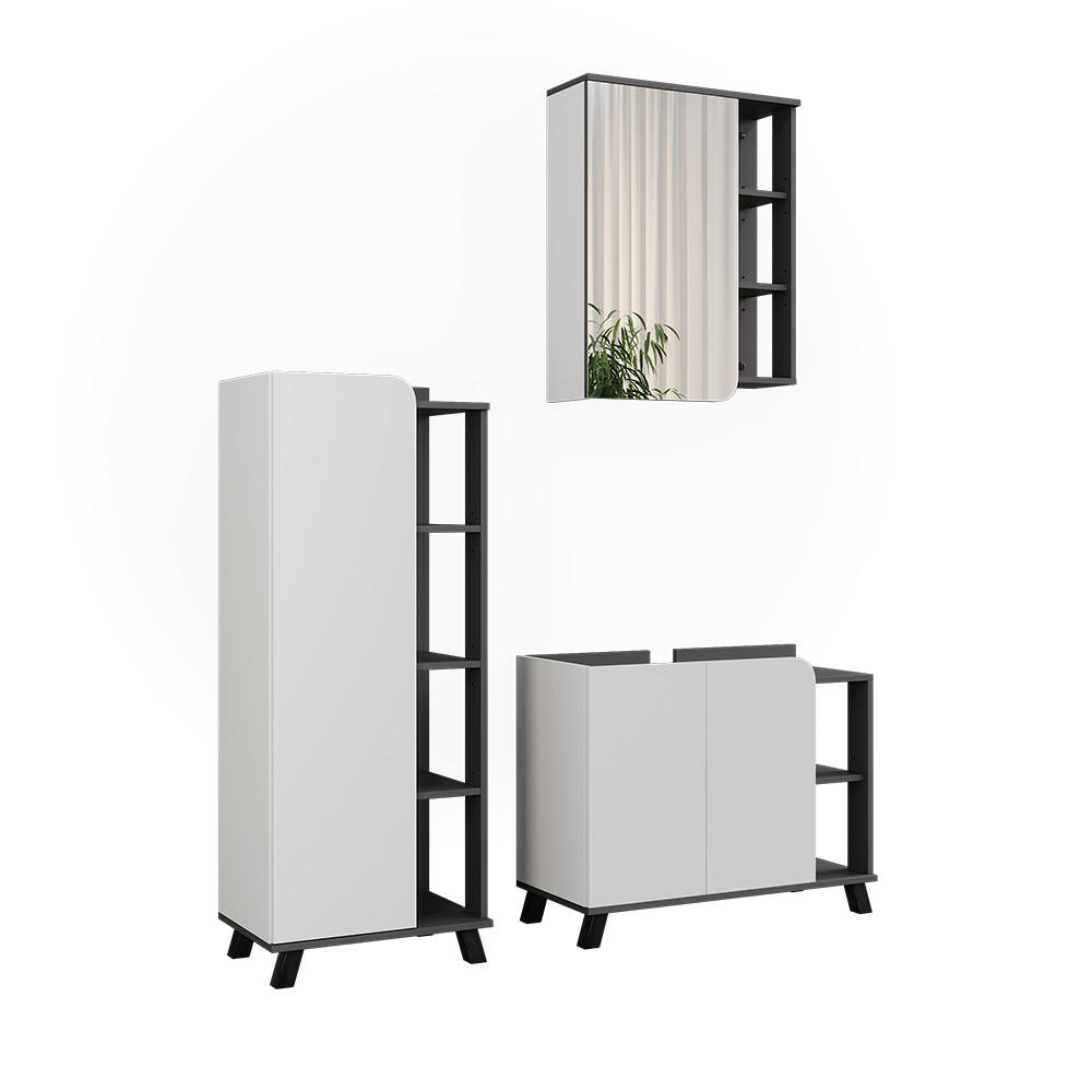 BADMÖBEL-SET Karen Anthrazit/Weiß 3 Teile - Anthrazit/Weiß, Holzwerkstoff (80/65/35cm) - Vicco