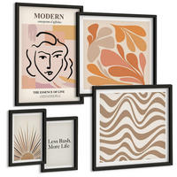BILDER SET 5er Set - 50x50 cm & 20x30 cm & 40x60 cm Schwarzer Rahmen - Sonnen-Boho-Pastelltönen - Schwarz, Kunststoff (40/60cm) - TULUP