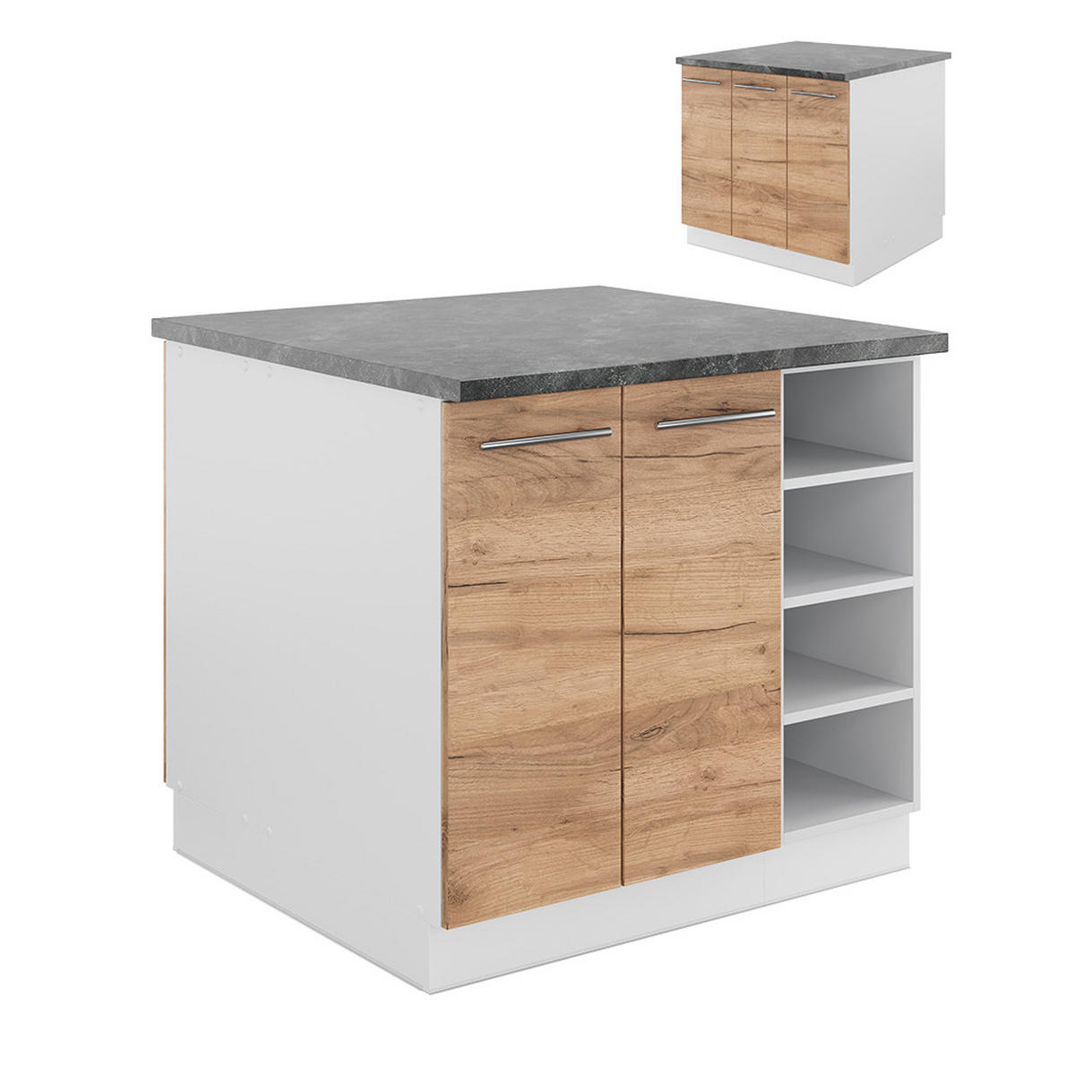 KÜCHENINSEL Fame-Line Goldkraft Eiche/Weiß 90 cm ohne AP - Honigeiche/Eiche Wotan, Holzwerkstoff (90/82/82cm) - Vicco
