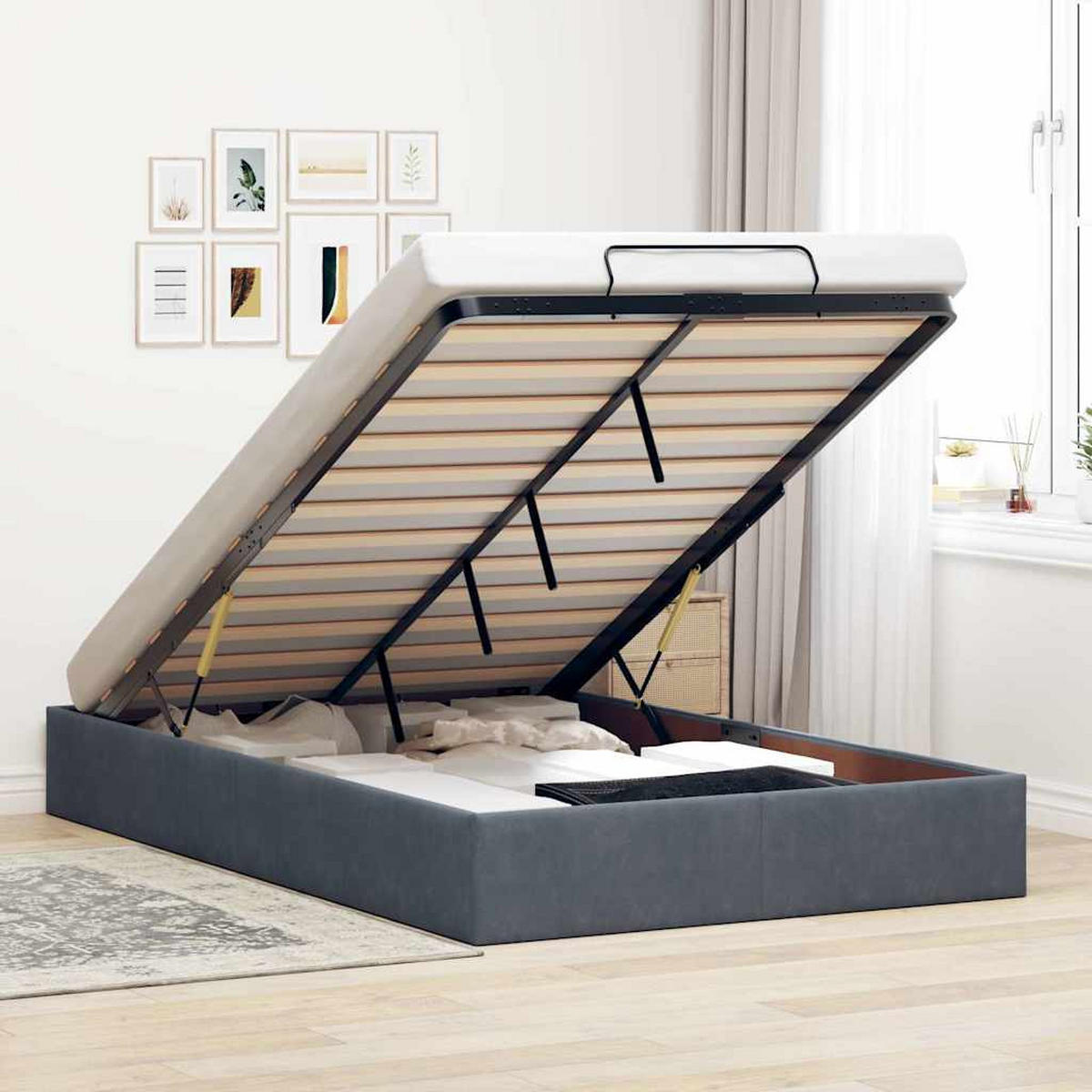 OTTOMAN-BETT Ohne Matratze Dunkelgrau 120/200 Cm Samt - Grau, Textil (120/200cm) - vidaXL