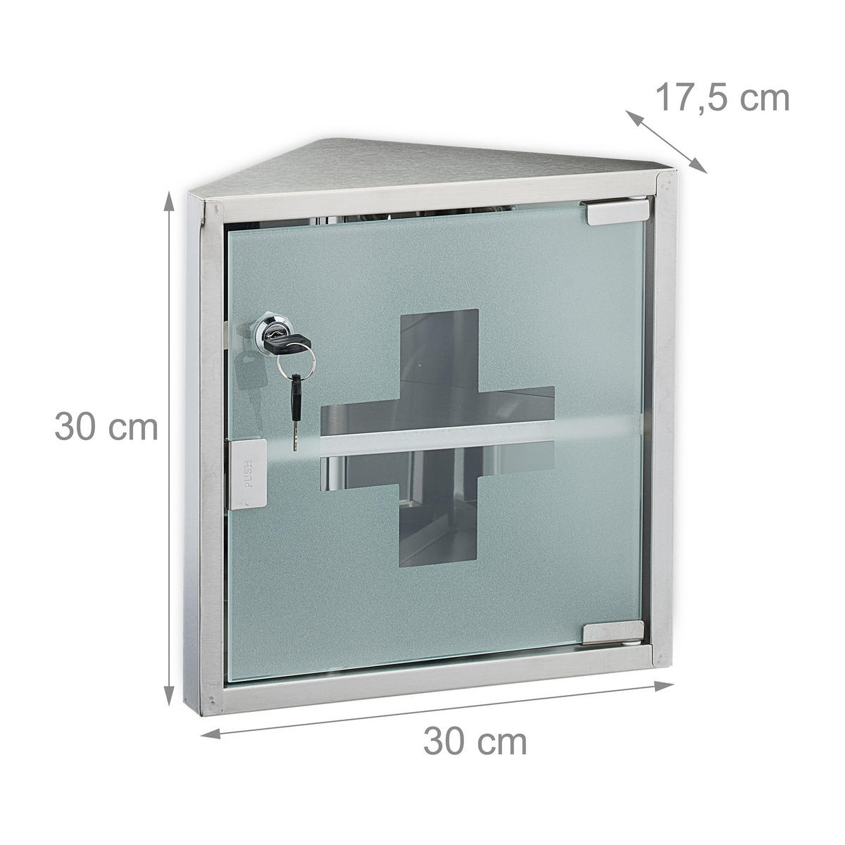 MEDIZINSCHRANK - Silberfarben, Glas/Metall (30/30/17.5cm) - Relaxdays