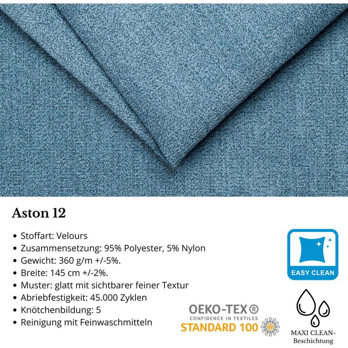 WOHNLANDSCHAFT Draco U Blau - Blau/Silberfarben, Textil/Metall (350/85/185cm) - Beautysofa
