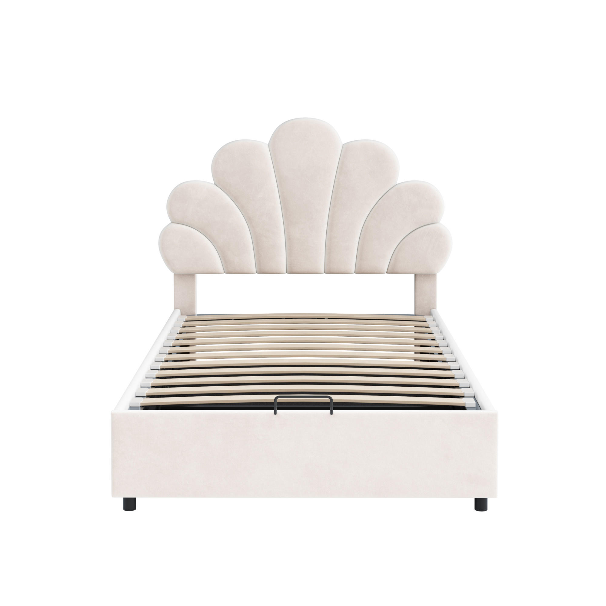 POLSTERBETT 90/200 cm in Beige Samt mit Bettkasten - Beige, Holzwerkstoff/Textil (90/200cm) - CHICFURN