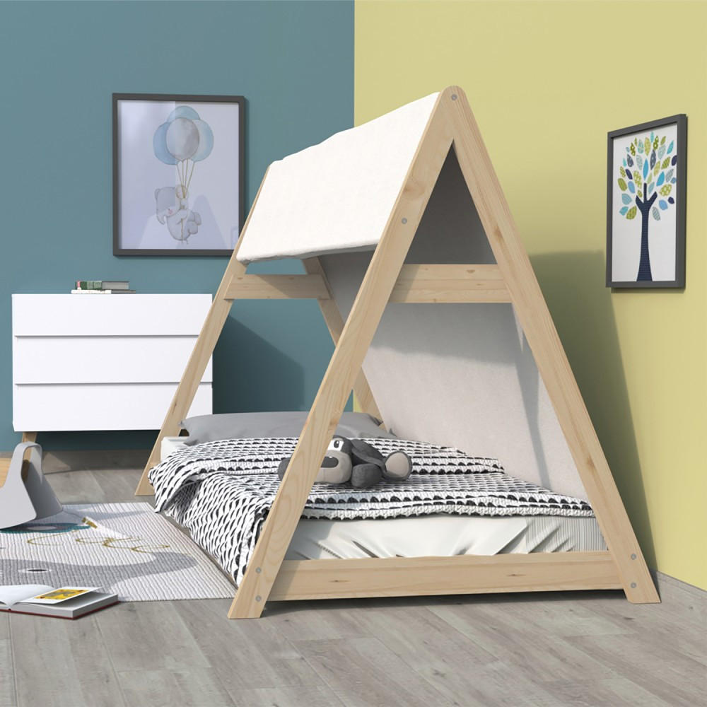 HAUSBETT TIPI mit Stoff und Lattenrost/ Kinderbett 70x140 cm - Naturholz - Naturfarben, Holz (70/140cm) - Weber Industries