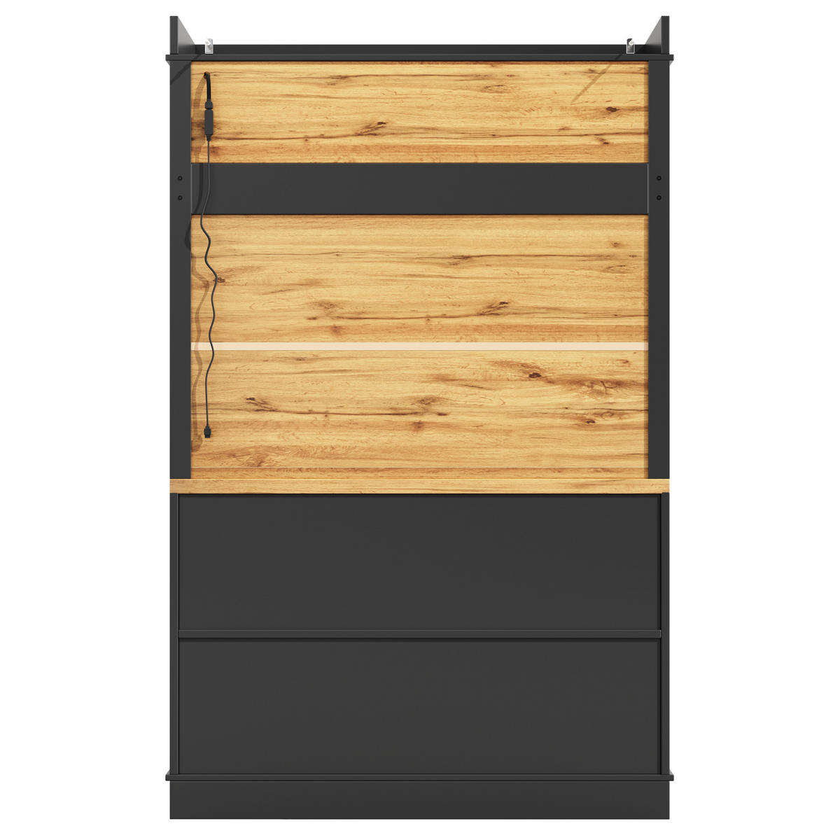 KÜCHENSCHRANK 107x43x184 cm, LED-Beleuchtung, 2 Türen, offene Regalfächer, Schwarz - Schwarz, Holzwerkstoff (107/184/43cm) - FOHERE