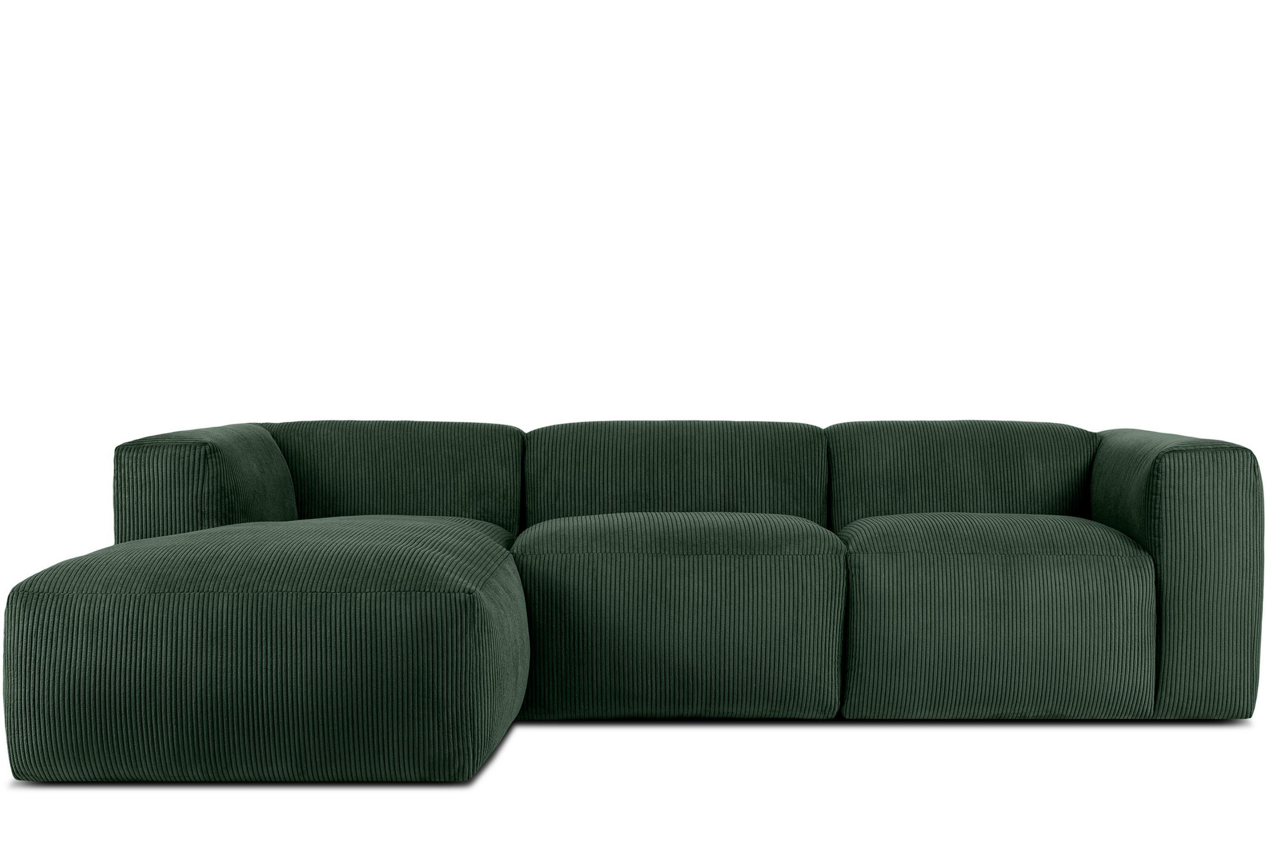 ECKMODULSOFA-LINKS BUFFO mit extrem weicher und bequemer Sitzfläche, Kordstoff, dunkelgrün - Dunkelgrün, Textil (297/180cm) - KONSIMO®