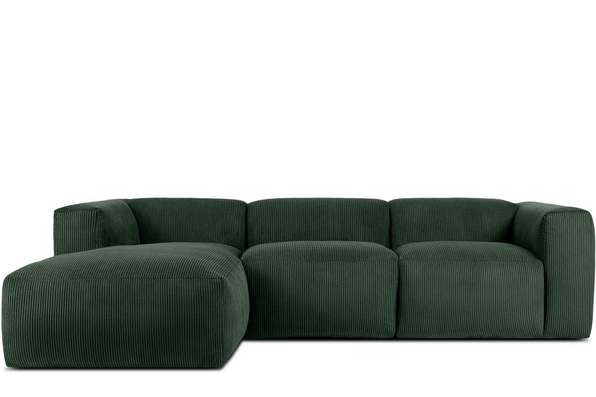ECKMODULSOFA-LINKS BUFFO mit extrem weicher und bequemer Sitzfläche, Kordstoff, dunkelgrün - Dunkelgrün, Textil (297/180cm) - KONSIMO®