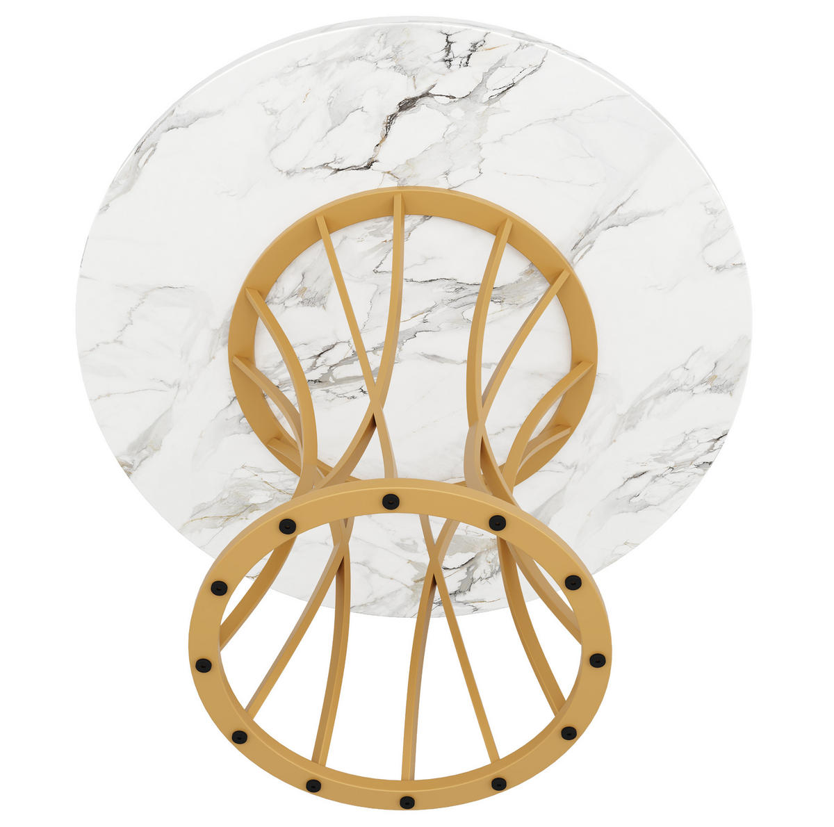 JEDÁLENSKÝ stôl 80/80/76 cm, MDF doska s mramorovým dekorom, zlatý - biela, kompozitné drevo (80/80/76cm) - BEAOK