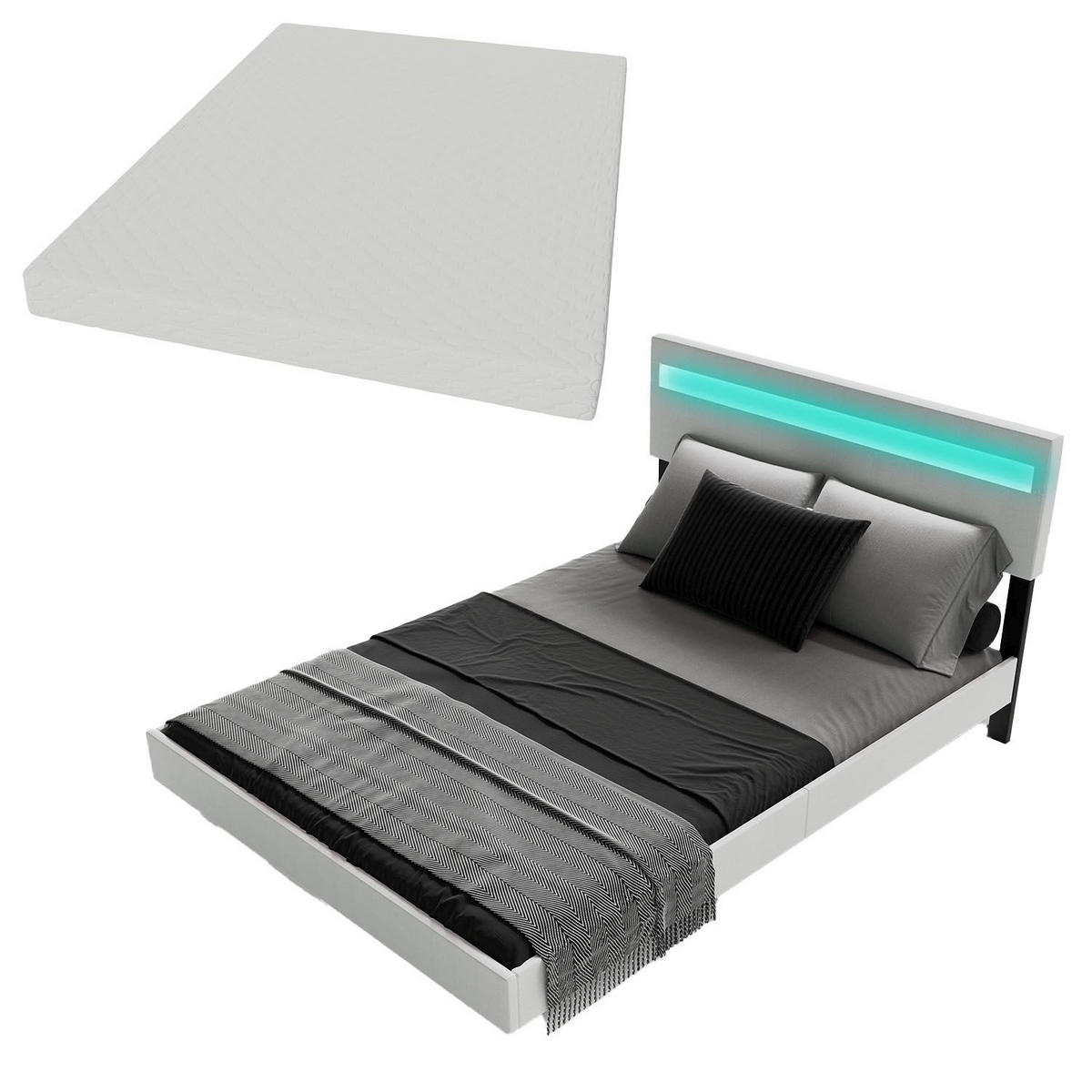 SCHWEBEBETT Lissabon Weiß 140/200 cm Kunstleder mit Matratze - Weiß, Textil (140/200cm) - Juskys