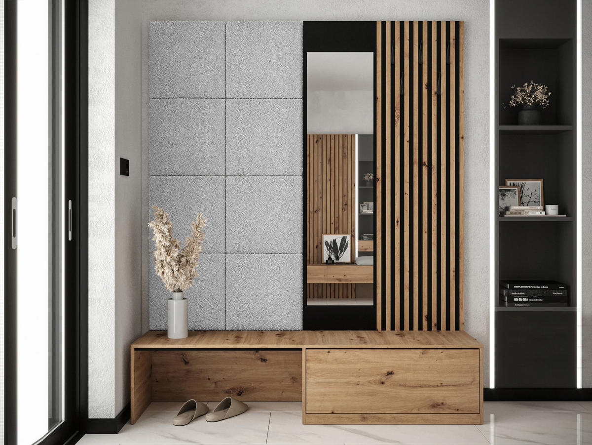 GARDEROBE Premium - Silberfarben/Eiche Artisan, Holzwerkstoff (172/205/42cm) - MIRJAN24