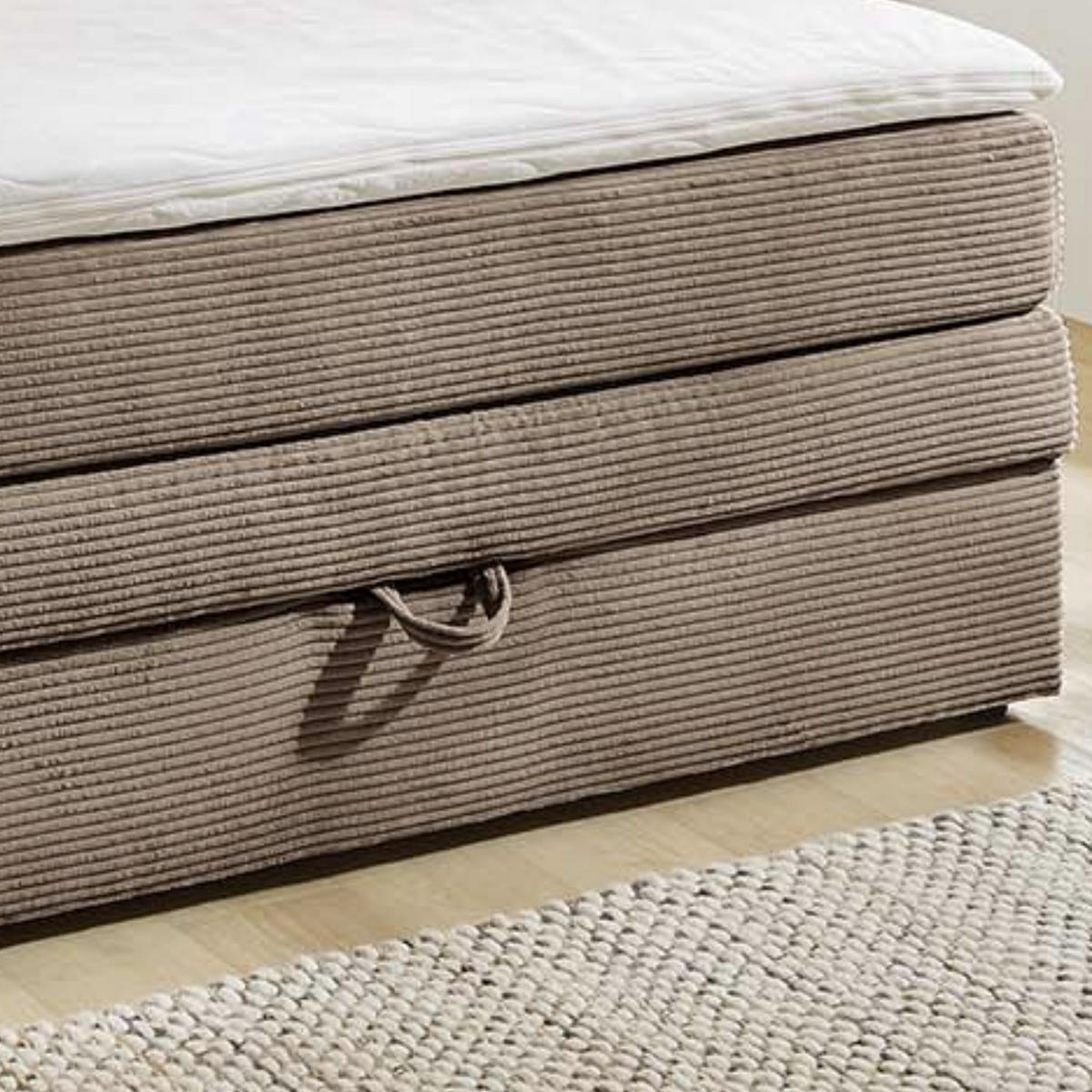 BOXSPRINGBETT 140x200 cm, 7-Zonen-Tonnentaschen-Federkernmatratze H3, Topper, Bonell-Federkern, großer Bettkasten, Cord Braun Taupe / 20037 - Schwarz/Braun, Kunststoff/Textil (140/200cm) - luma-home