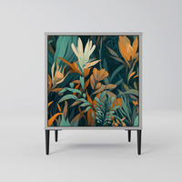 SIDEBOARD FLORAL SERENITY, Grau, 57,5x42x72,5 cm, Schwarze Metallfüße - Multicolor/Schwarz, Holzwerkstoff/Metall (57.5/72.5/42cm) - SpaceRebels