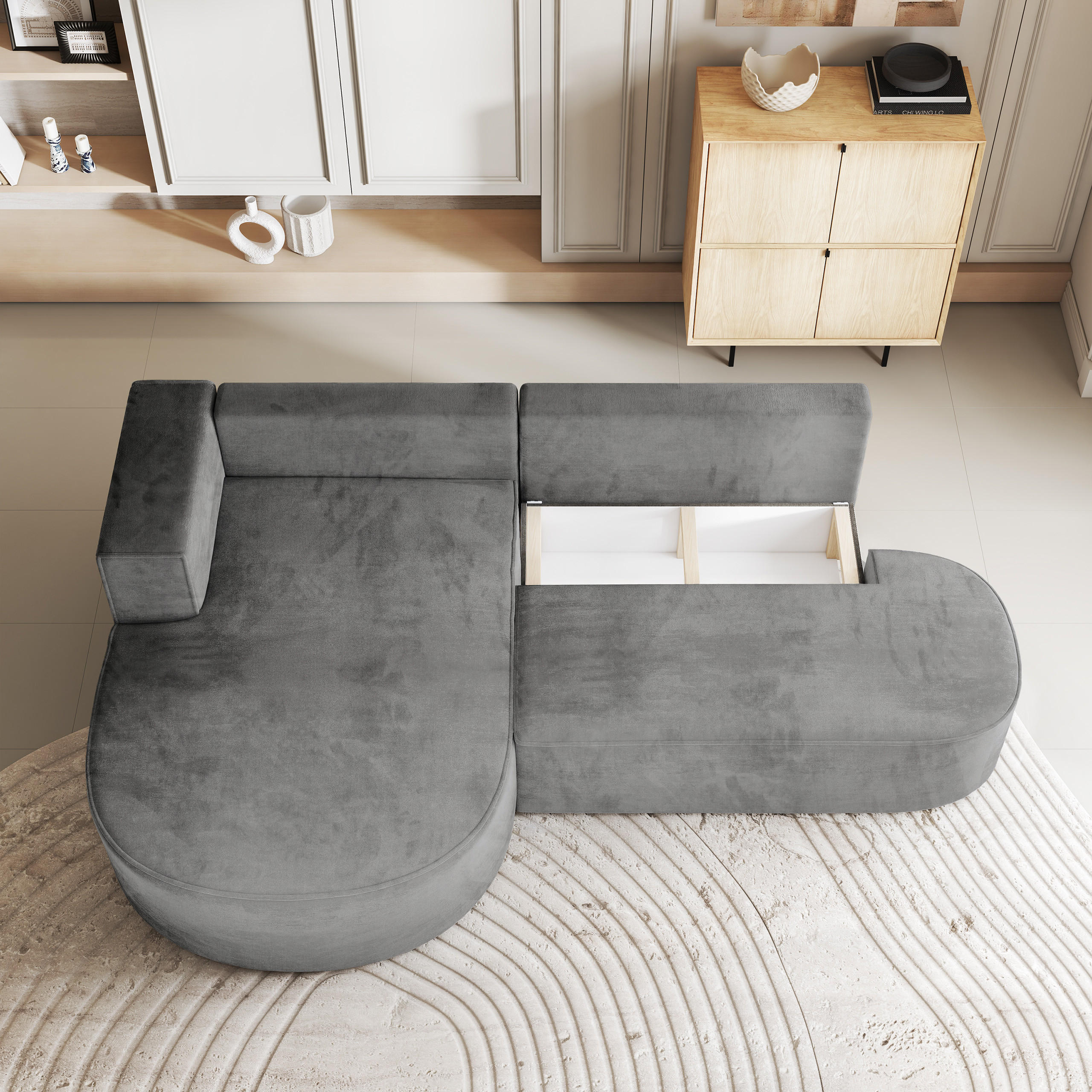 Thumbnail - Masseno Ecksofa, Grau, Holz, 3-Sitzer, L-Form, 265x174 cm, Wohnzimmer, Sofas & Couches, Wohnlandschaften, Ecksofas