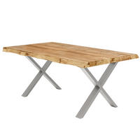ESSTISCH - Metall / Massivholz - Eichefarben/Silberfarben, Holz/Metall (100/200/76cm) - home24
