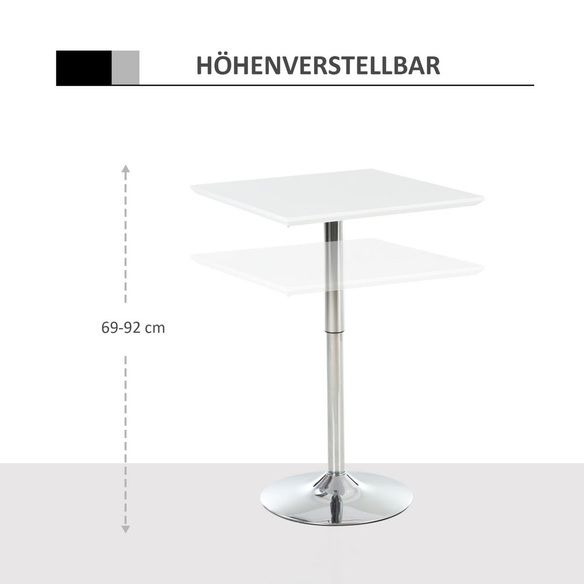 BARTISCH 60/60/69-92 cm höhenverstellbar mit rutschfestem Stahlgestell, Weiß - Weiß, Holzwerkstoff (60/60/92cm) - Redom
