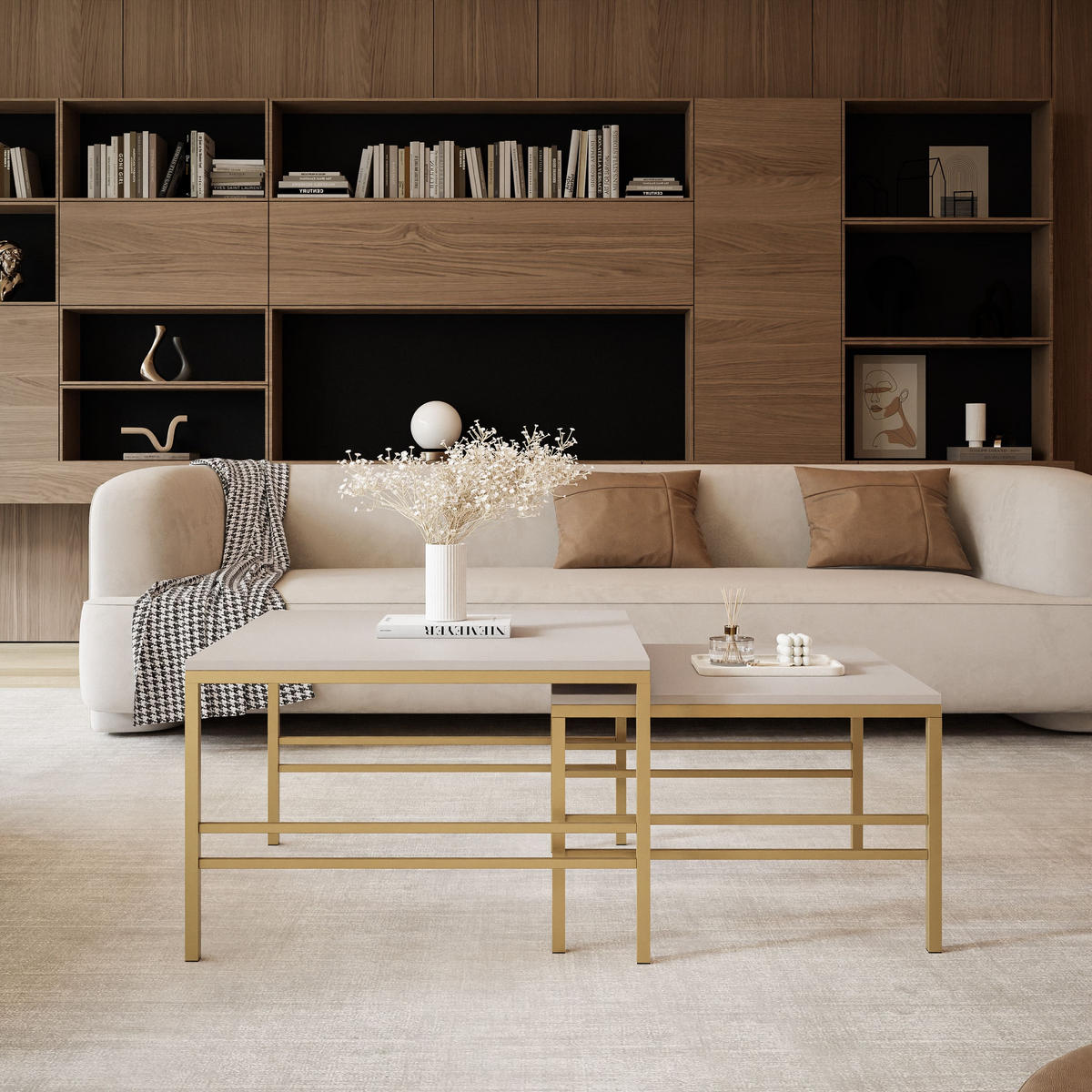 COUCHTISCH Cashmere Matt Gold Rahmen - Beige/Goldfarben, Holzwerkstoff (70/70/46cm) - Idohome