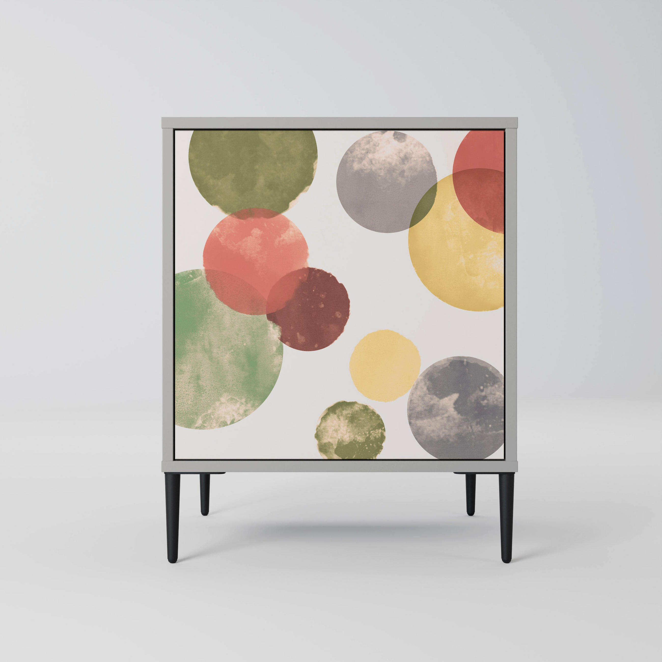 SIDEBOARD FLEETING HAPPINESS, Grau, 57,5x42x72,5 cm, Schwarze Metallfüße - Multicolor/Schwarz, Holzwerkstoff/Metall (57.5/72.5/42cm) - SpaceRebels