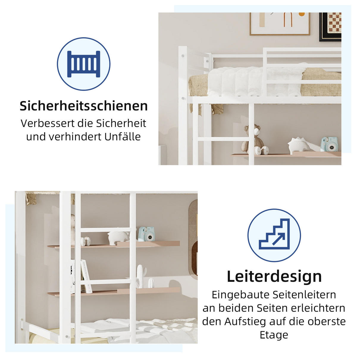 ETAGENBETT mit Leiter 197 x 98 x 136 cm Metall Weiß - Weiß, Metall (90/190cm) - Meubliv