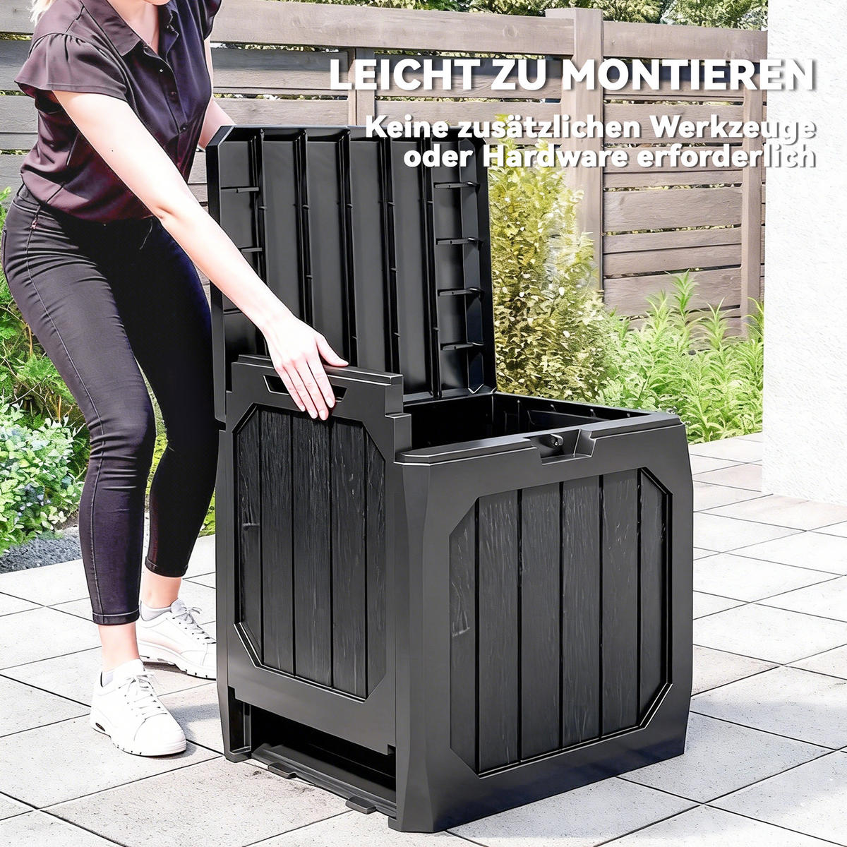GARTENBOX 121 Liter aus Kunststoff Wasserdicht Kissenbox mit Griffmulden - Schwarz, Kunststoff (45/53/56cm) - Outsunny
