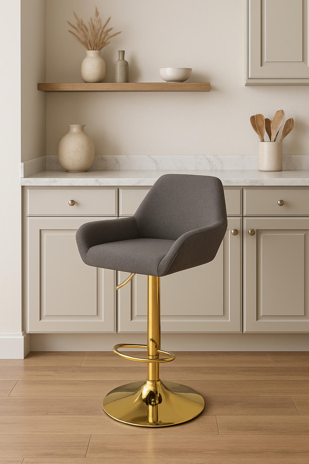 BARHOCKER 2er Set Prag Gold Stoff dunkelgrau - Dunkelgrau/Goldfarben, Textil/Metall (51/109/52cm) - TPFLiving