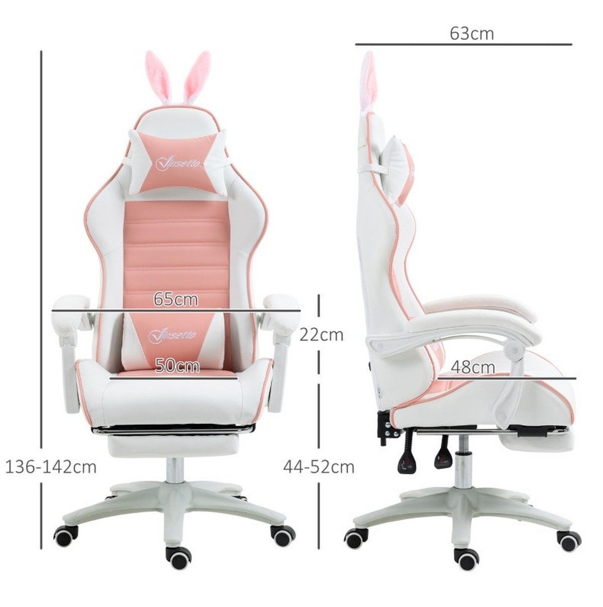 GAMINGSTUHL 65/136-142/63 cm Pink aus Kunstleder mit Fußstütze - Pink, Kunststoff (63/142/65cm) - OKMYHOME