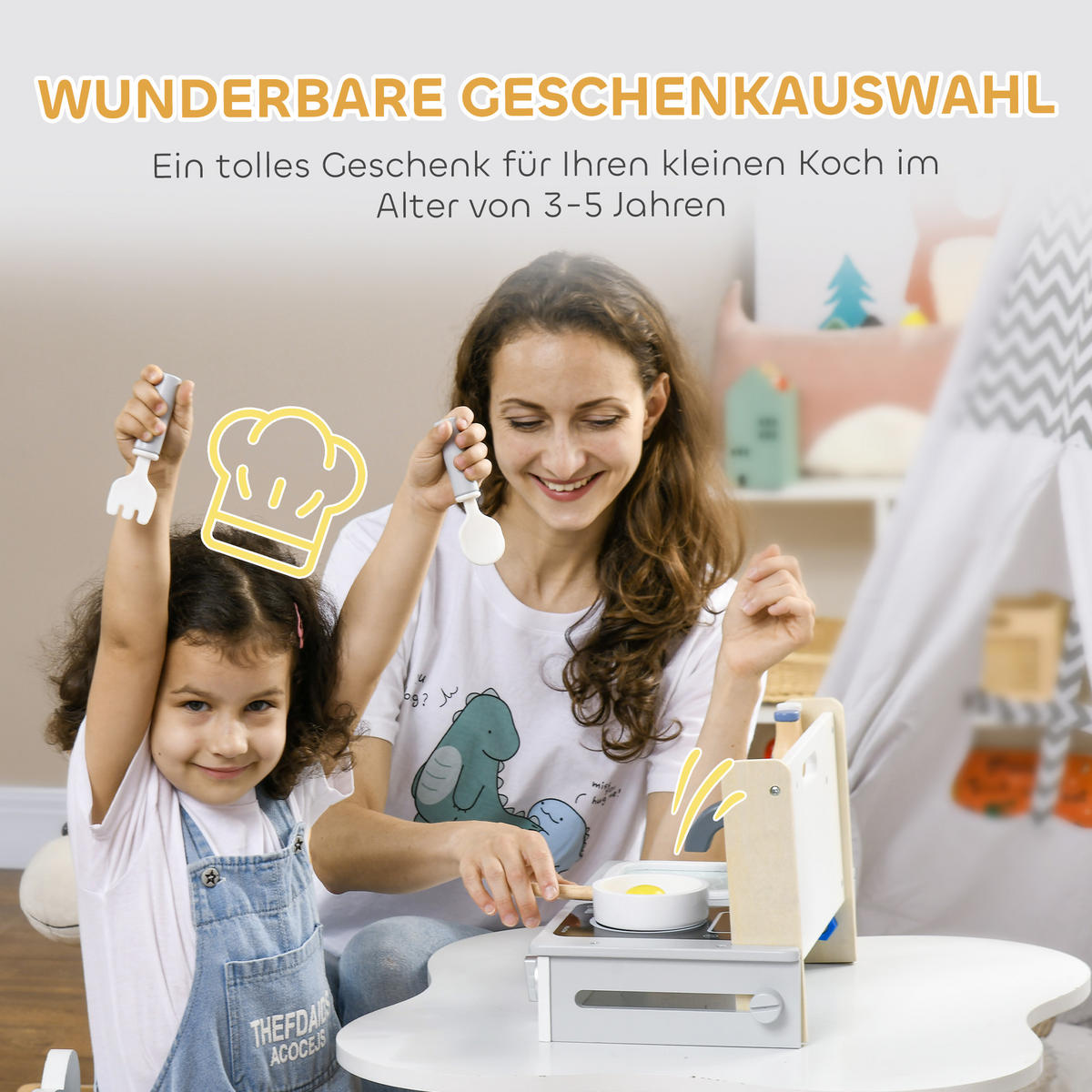KINDERKÜCHE - Gelb/Grau, Holzwerkstoff (36/21.5/25cm) - AIYAPLAY