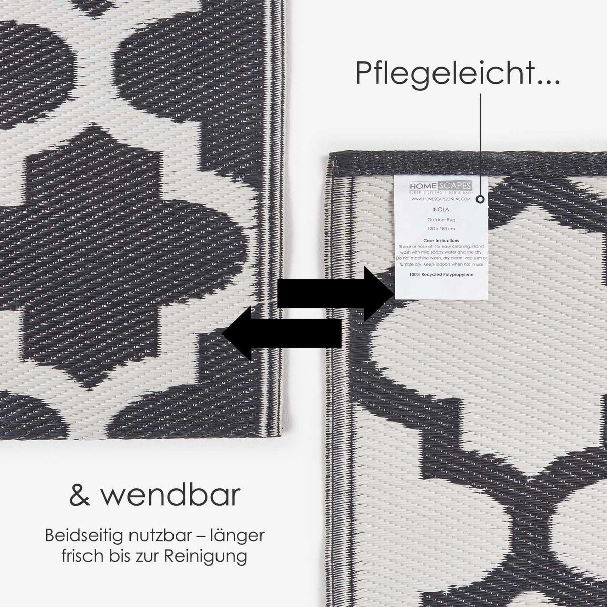 OUTDOORTEPPICH Nola geometrisch gemustert 120/180 cm - Schwarz, Kunststoff (120/180cm) - Homescapes