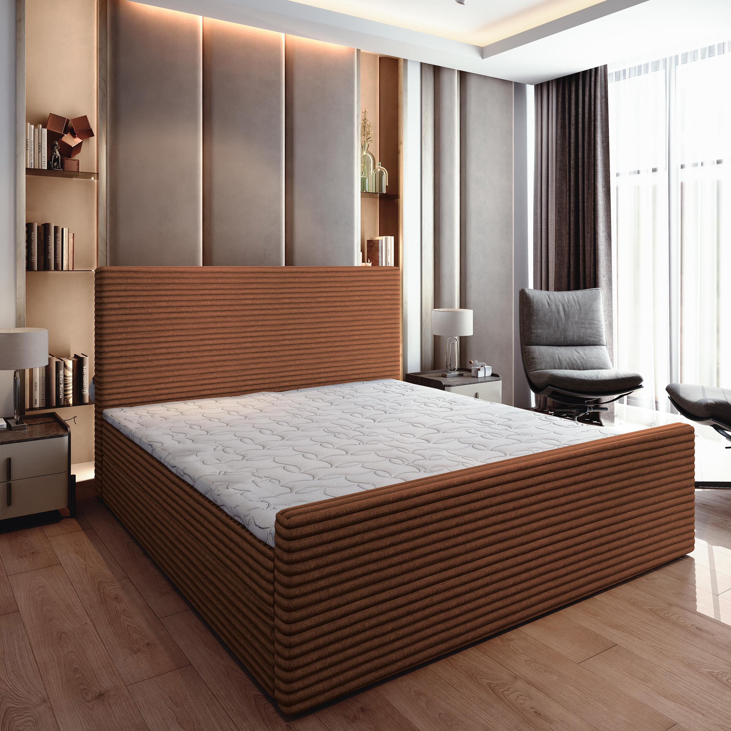 BOXBETT BRENTO 180x200 cm mit Matratze und Topper - Kupferfarben - Kupferfarben, Holz (180/200cm) - MASSENO