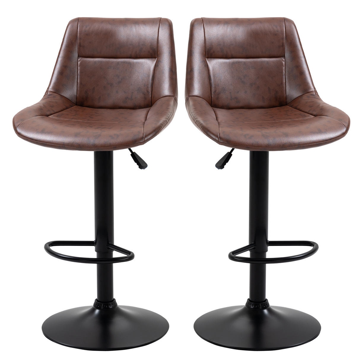BARHOCKER 2er-Set DE-08070 höhenverstellbar, drehbar, mit Fußstütze Braun - Braun, Metall (50/108/46.5cm) - ComfortXL