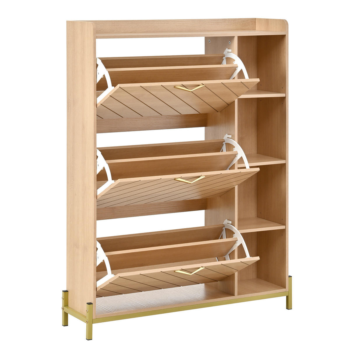 SCHUHSCHRANK mit 3 Klappen 90/24/119 cm in Eichenoptik, schmal mit Soft-Close - Naturfarben, Holzwerkstoff (90/119/24cm) - BEAOK