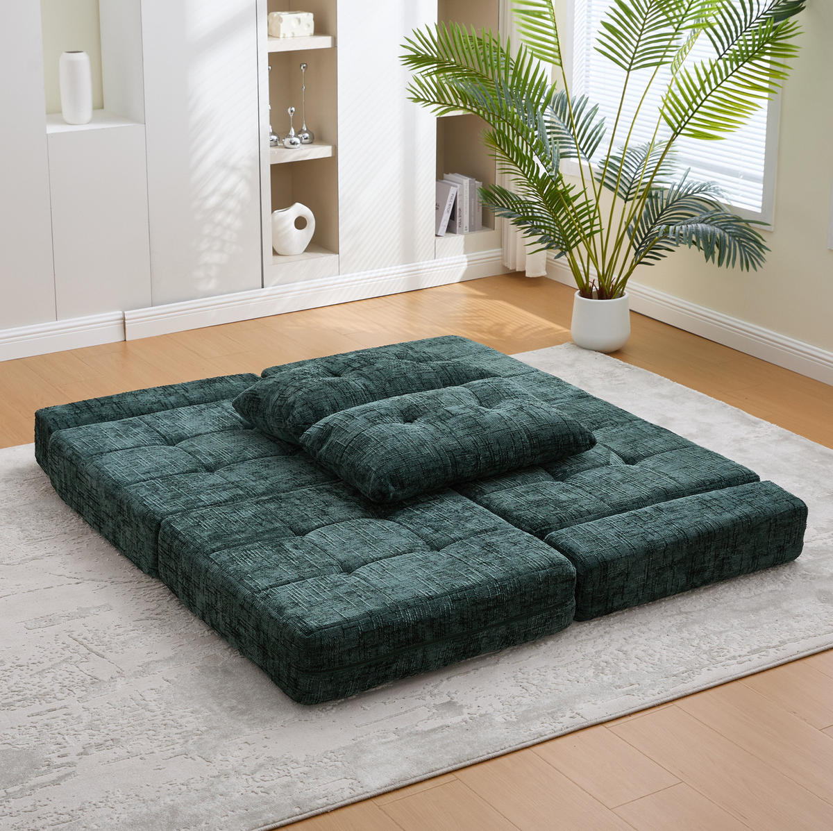 ROZKLÁDACÍ pohovka 79/79/57 cm smaragdová z žinylky s funkcí lůžka a polštáři - tmavě zelená, textil (79/57/79cm) - OKWISH