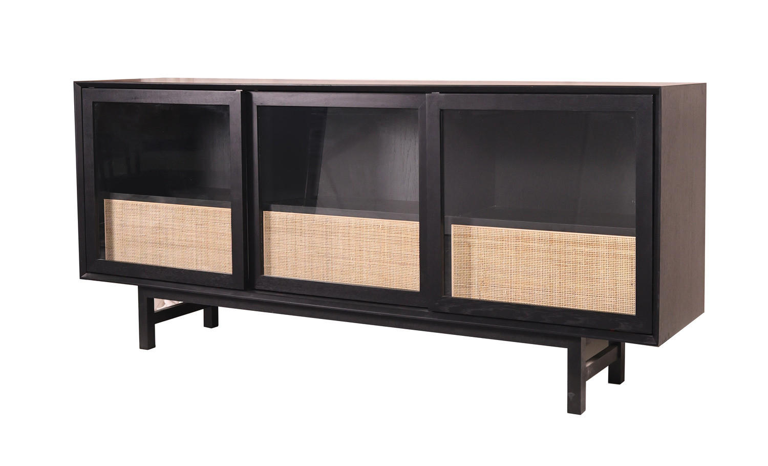 SIDEBOARD mit Schiebetüren - Echtholzfurnier - Gummibaum Schwarz / Beige - Beige/Schwarz, Holzwerkstoff (180/80/40cm) - home24