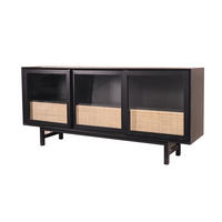 SIDEBOARD mit Schiebetüren - Echtholzfurnier - Gummibaum Schwarz / Beige - Beige/Schwarz, Holzwerkstoff (180/80/40cm) - home24