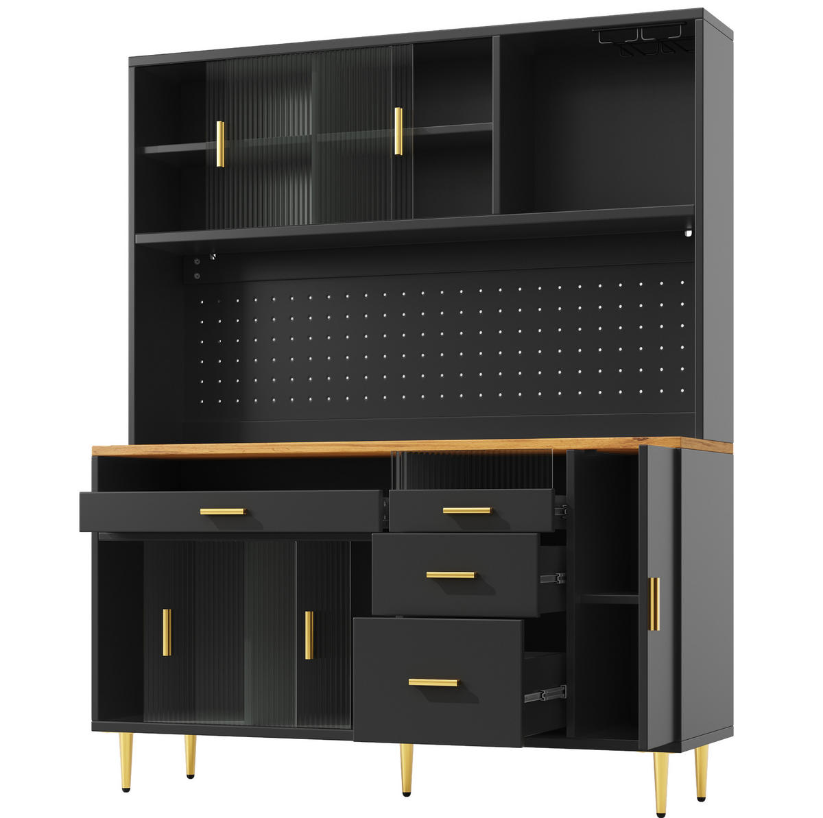 BUFFET 145/39/171 cm schwarz aus MDF und Glas mit LED - Schwarz, Glas (145/171/24cm) - OKWISH