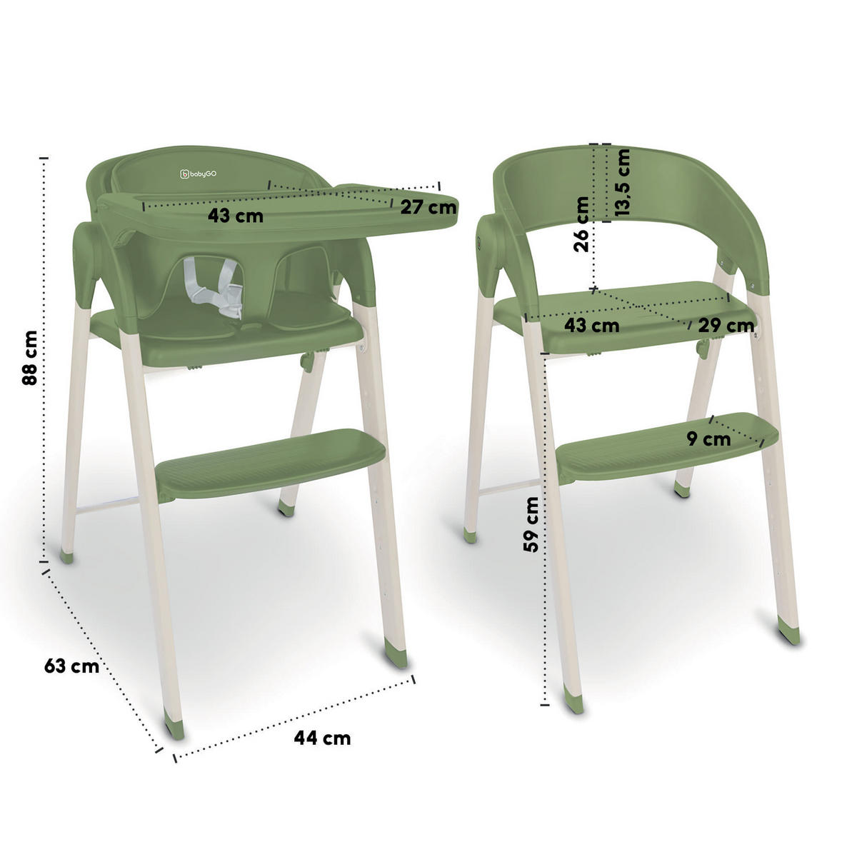 HOCHSTUHL Levels - Olivgrün, Metall (44/88/63cm) - BabyGo