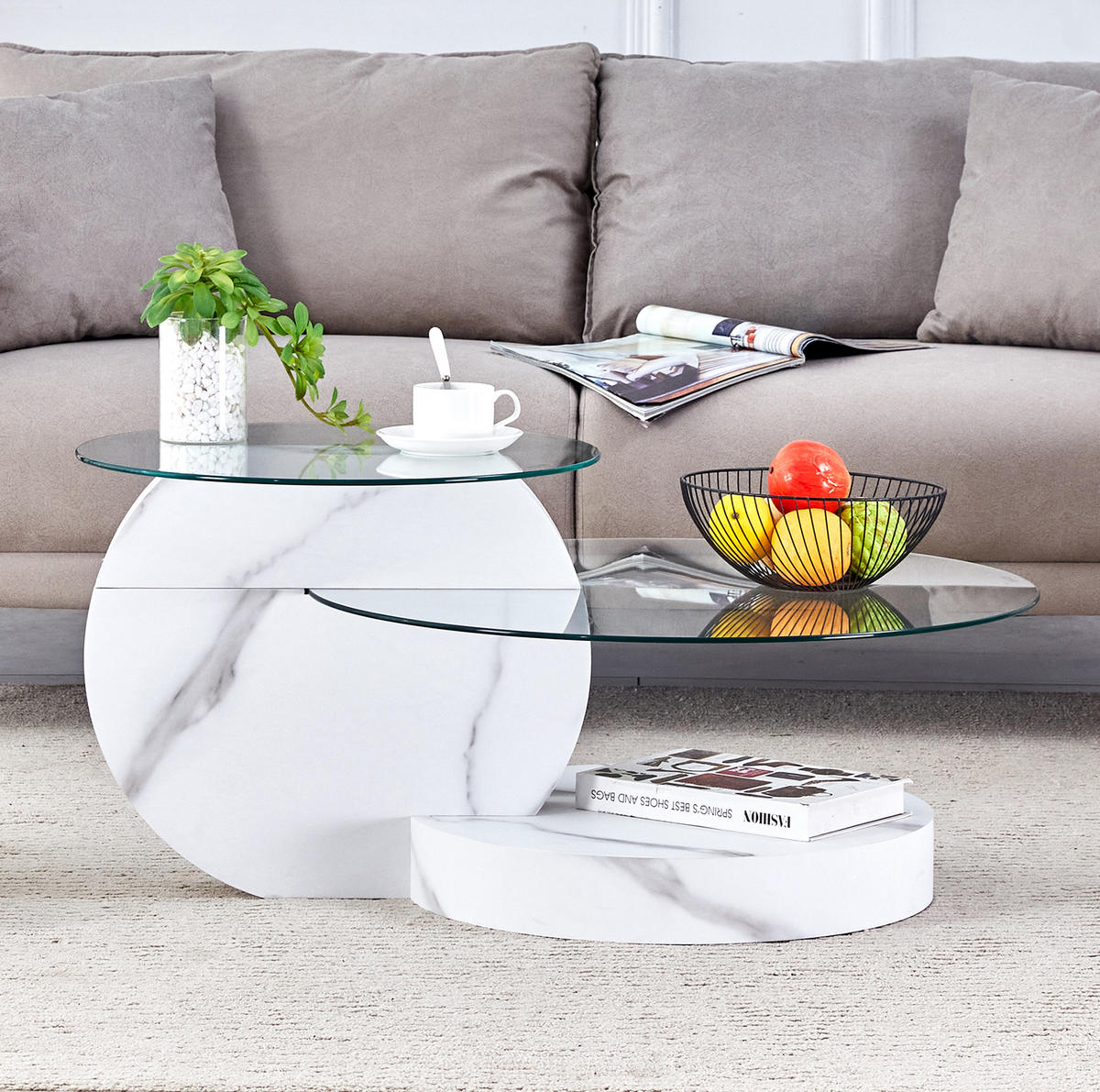 COUCHTISCH 50/70 cm Transparent/Weiß aus MDF und Sicherheitsglas mit Ablage - Weiß, Holzwerkstoff (90/70/44cm) - OKMYHOME