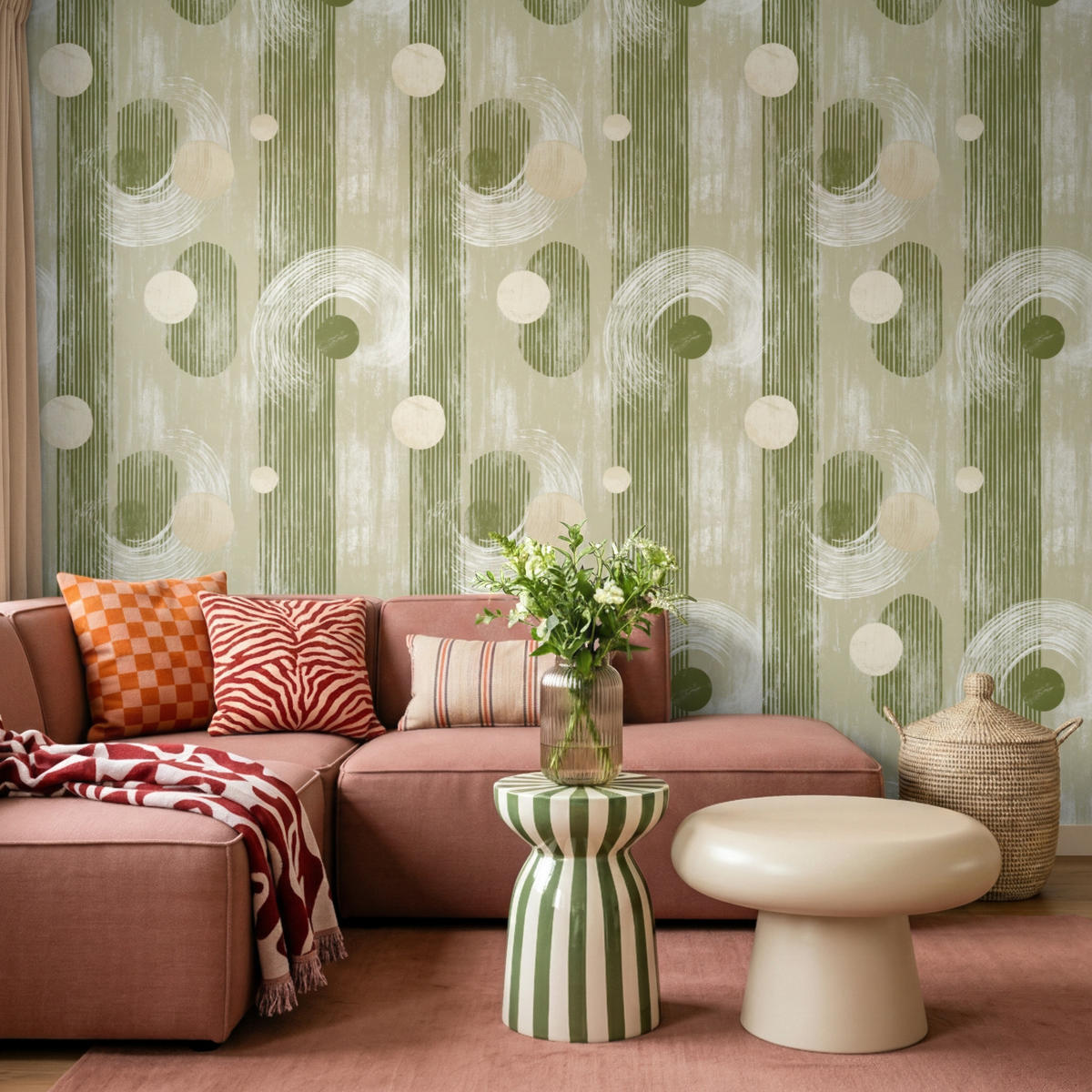 TAPETE - Künstlerisch - Modern - Grün - 300x220 cm - Olivgrün, Papier (300/220cm) - OnlyWow