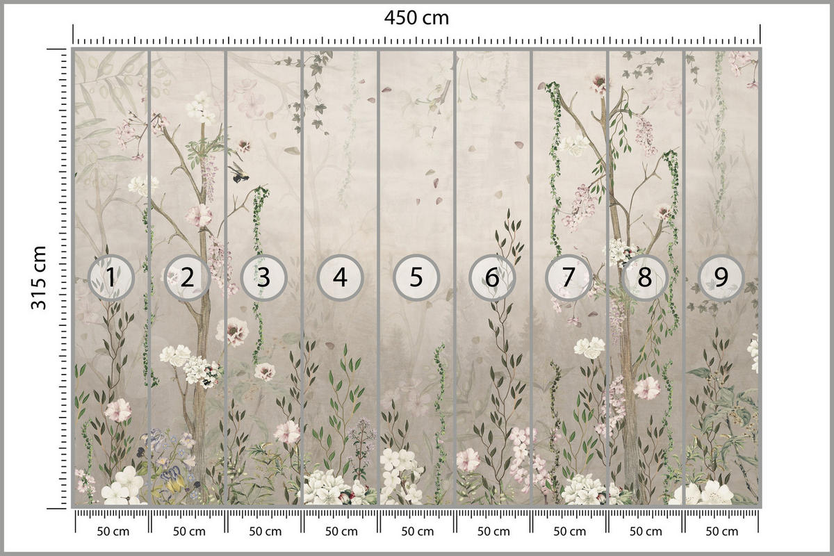 FOTOTAPETE für Wohnzimmer Vintage Blumenwiese Wildblumen Natur 450x315 - Beige/Braun, Papier (450/315cm) - Muralo