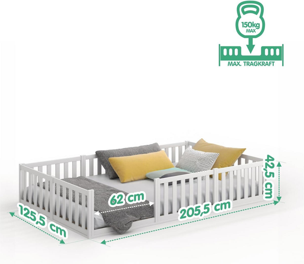 KINDERBETT Montessori 120cm - Weiß, Holz - kiki design
